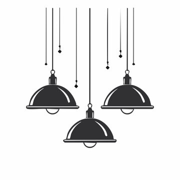 Three hanging pendant lamps in silhouette