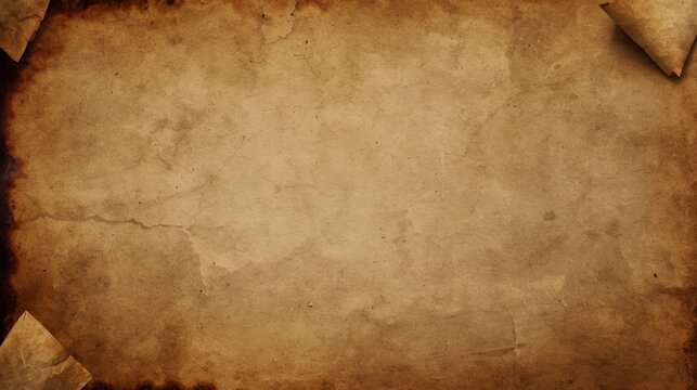 Horizontal old vintage parchment paper texture background with curled corners and copy space