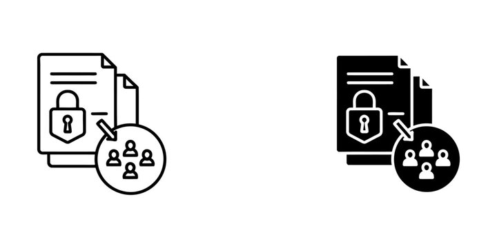 Secure document access and shared file group icon with available in outline