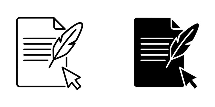 Document editing with feather pen and cursor pointer icon document creation