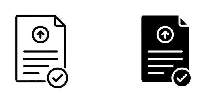 Document upload and confirmation icon with check mark submit icon success