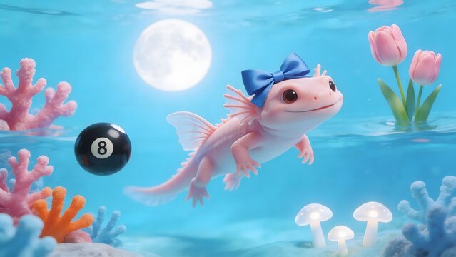 Underwater creature with bow and moon