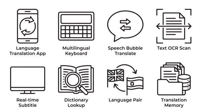 Translation Services Icons For Language Learning And Communication Concepts