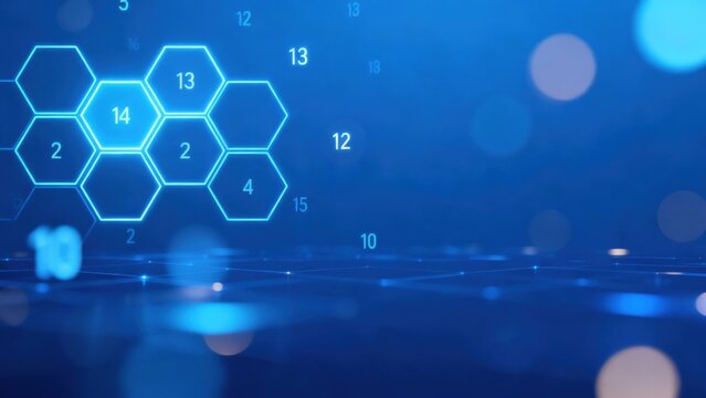 Blue hexagonal digital pattern with numbers