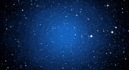 Fototapeta premium Starry night sky background with glowing blue nebula, deep space galaxy vector illustration, sparkling stars in dark cosmic atmosphere