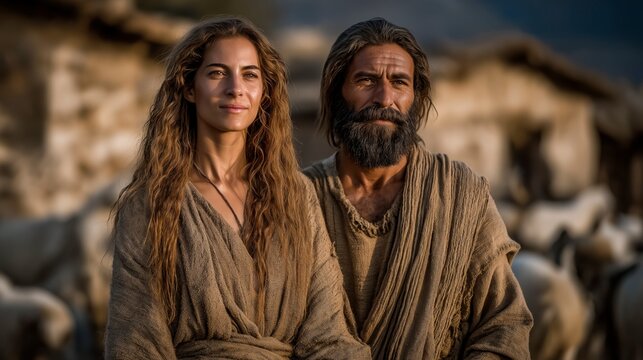 Before sorrow entered their lives, Ruth and Orpah stand beside Mahlon and Chilion in a quiet Moabite village, surrounded by the warmth of family and ordinary life.
