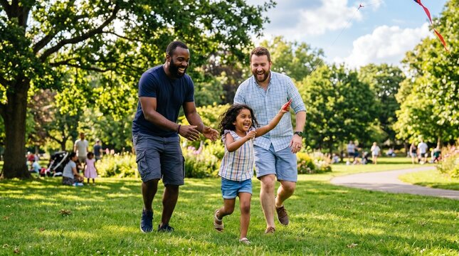happy lgbtq family with two fathers celebrating fathers day at home