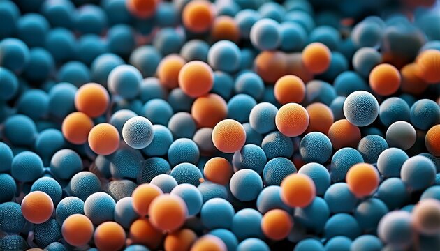 photo de spheres collees entre elles comme une structure moleculaire vue au microscope ensemble de cellules rassemblees comme une protection