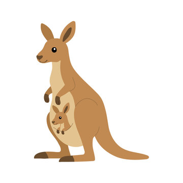 Cute kangaroo illustration with baby joey for Australia, wildlife, nursery and children design flet