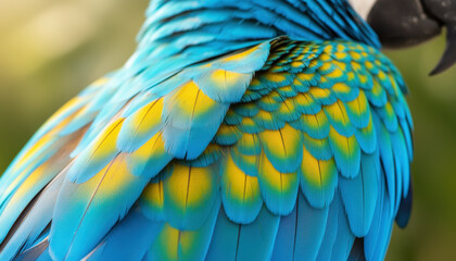 Obraz premium Close-Up of a Colorful Parrot Wing in Nature