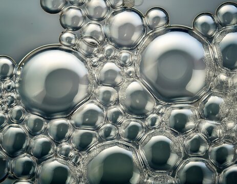 bulles de savon en macrophotographie bulles de taille variable connectees entre elles sur un fond neutre