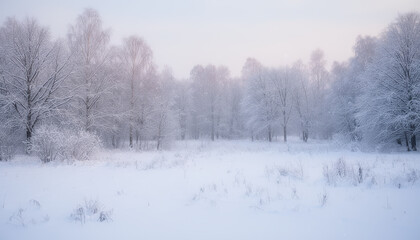 Obraz premium Snow-covered forest landscape with winter scene