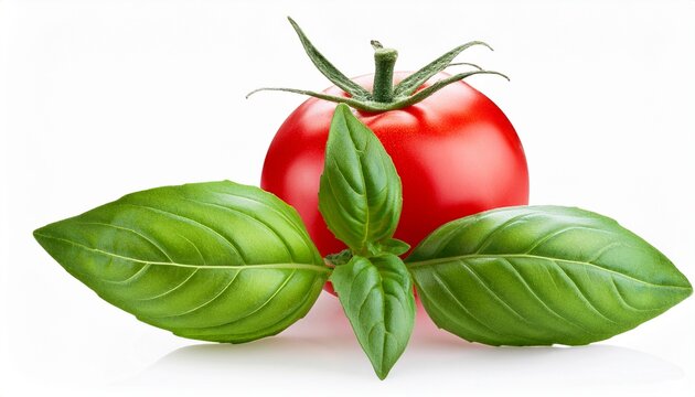 tomato and basil isolated on white or transparent