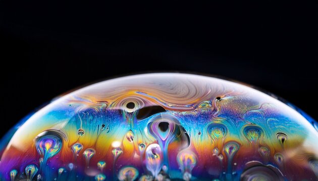 iridescent soap bubbles on black surface