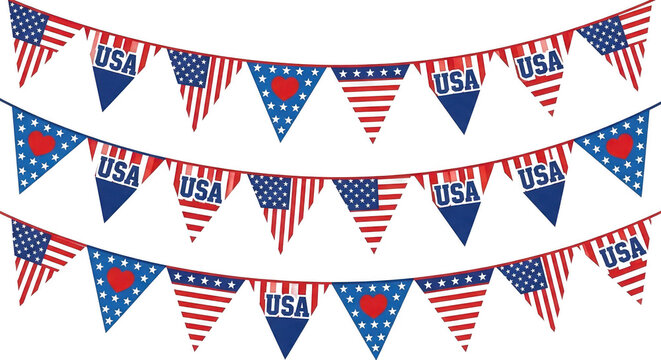 USA American flag triangle bunting banners for festive decoration.