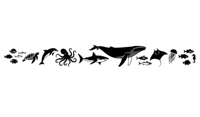 Professional Marine Sea Animal Vector Collection with Ocean Wildlife Silhouettes © Sifat