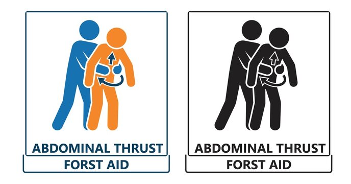 Emergency Response Signage Dual Pictograms Illustrating the Abdominal Thrust First Aid Maneuver,JPG