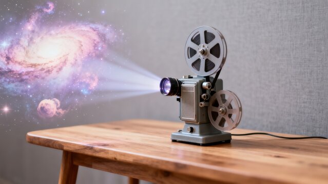 Vintage projector projecting galaxy image