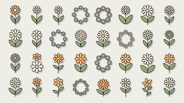 Minimalist daisy chain and floral garland vector icon pack &ndash; Perfect for spring event invitations, craft websites, or cute branding.