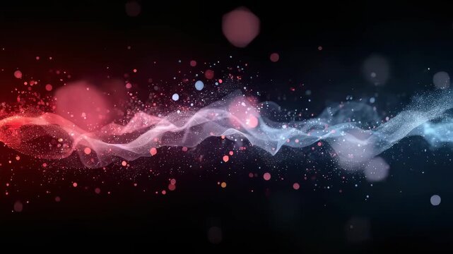 An abstract, dark background is illuminated by a vibrant, wavy energy stream composed of red and blue particles and bright bokeh lights, suggesting a futuristic or energetic connection.