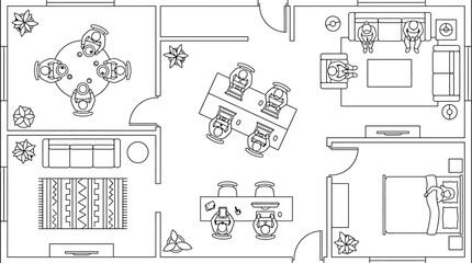 Top view floor plan of a modern office space with furniture and people © SampaRani