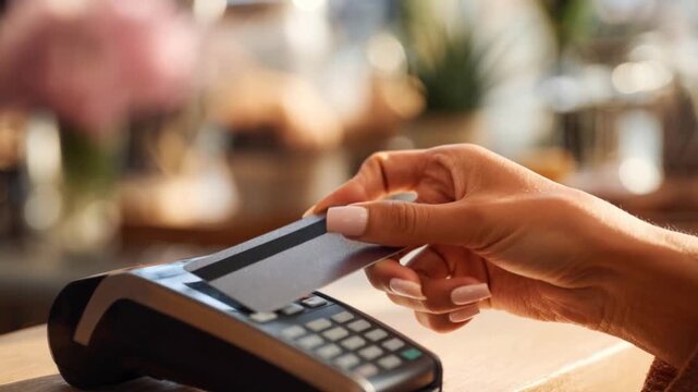 Woman's hand makes a contactless payment