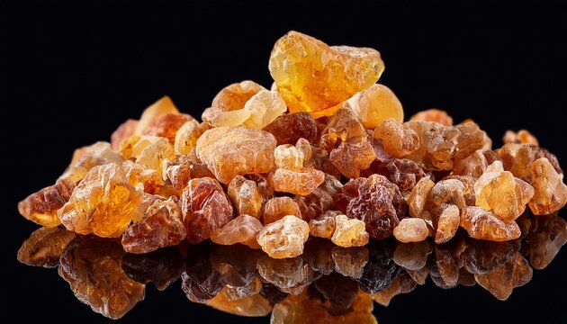 Frankincense Olibanum Resin Boswellia Sacra Isolated On Black Background Frankincense Or Olibanum Fragrant Aromatic Resin Used In Incense And Perfumes Border Design Macro Shot