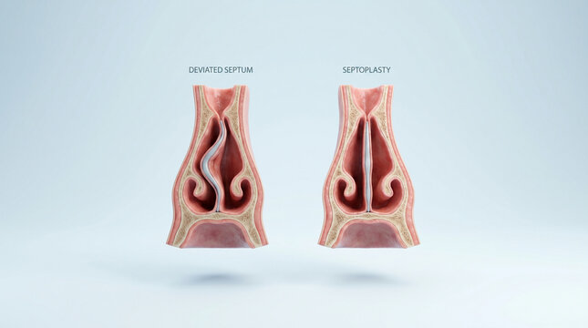 Deviated Septum vs Septoplasty Nasal Anatomy Comparison 3D Illustration