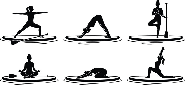 Yoga poses on paddleboards with oars