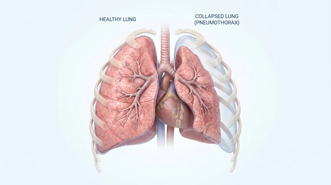 Pneumothorax Collapsed Lung and Healthy Human Lung Anatomy