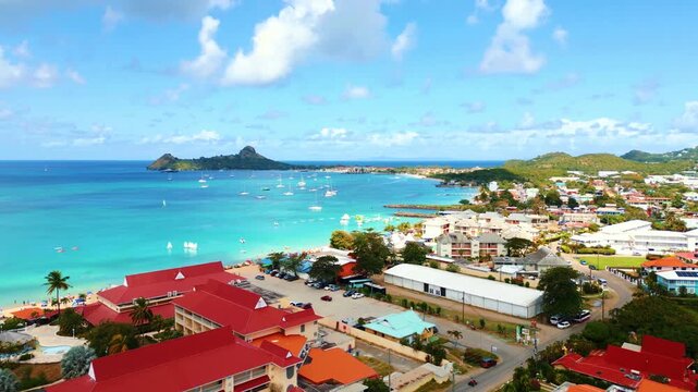  SAINT LUCIA RODNEY BAY AERIAL VIEW HEADING TO PIGEON ISLAND 4K