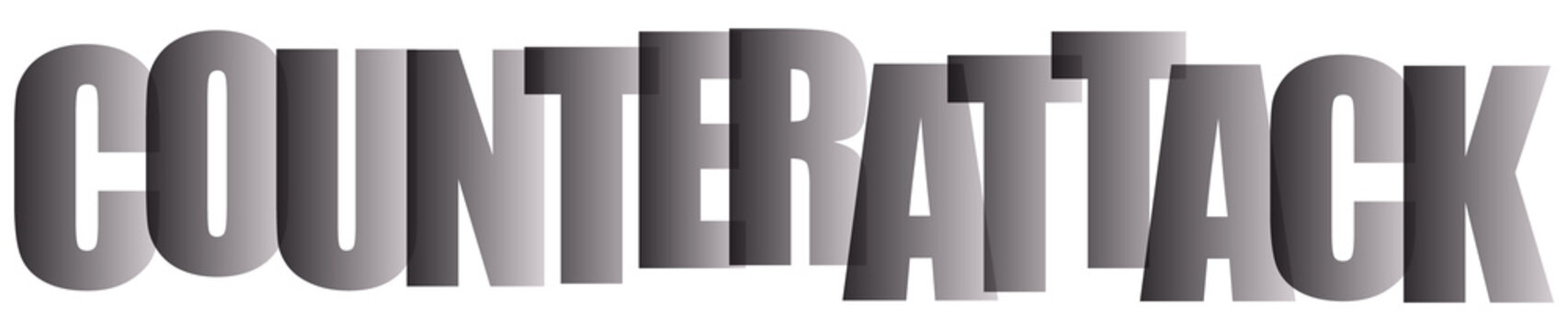Counterattack bold typography text, metallic grey gradient lettering, aggressive sports and gaming headline, industrial style word art