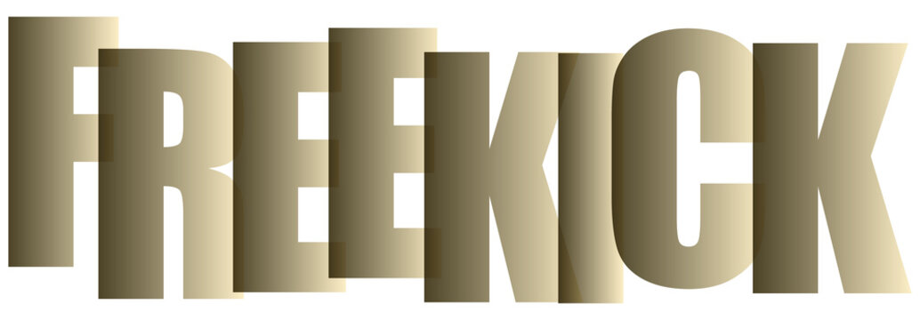 FREEKICK bold typography with metallic gold gradient, sports themed text design for soccer and football, modern athletic lettering on white background