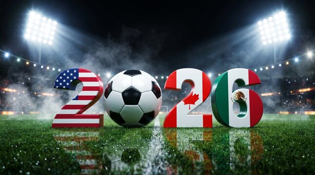 2026 fifa world cup usa canada mexico concept on soccer field