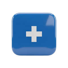Obraz premium Glossy royal blue first aid kit with a clean minimalist white medical cross symbol centered on a transparent background, concept of emergency preparedness