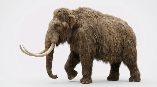 &ldquo;Majestic woolly mammoth with curved tusks and shaggy fur, standing tall as a symbol of Ice Age resilience and prehistoric grandeur.&rdquo;