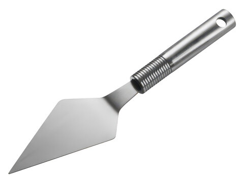 Stainless steel cake server with decorative handle isolated on white background