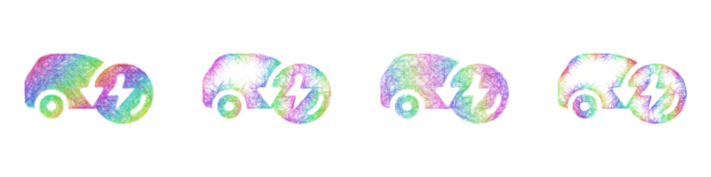 Colorful sketch regenerative braking icon design set