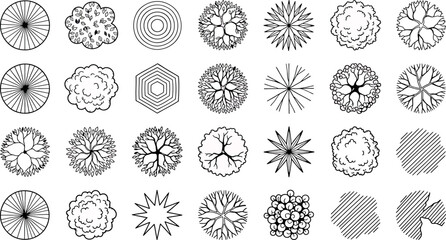 Set of handdrawn tree top view icons for landscape design © SampaRani