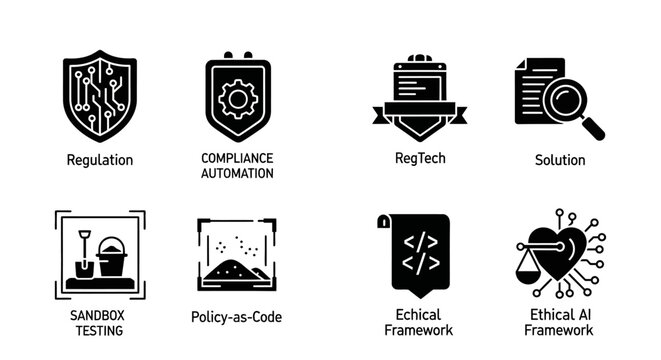Regulatory Technology Icons: Compliance, AI, Sandbox, Solution, RegTech