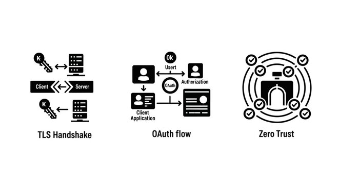 TLS Handshake, OAuth Flow, and Zero Trust Security Concepts Icons