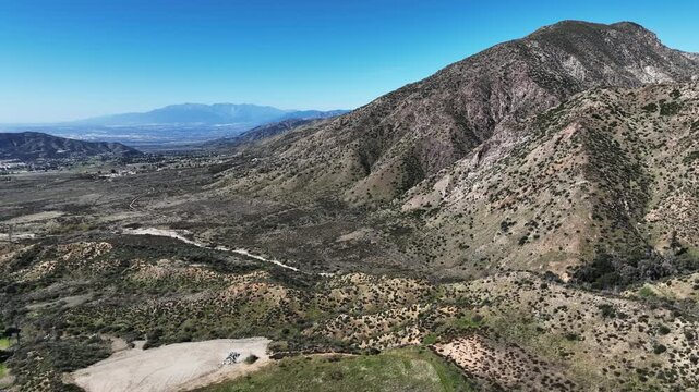 The Yucaipa Ridge Fault zone on the san andreas fault near the Yucaipa North Bench and Lower Oak Glen from a UAV Aerial Drone to view geographic Seismic Feature