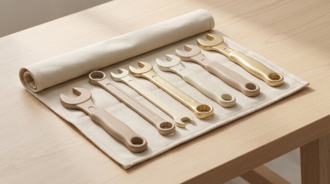 Minimalist pastel wrench tool set for hardware repair and workshop maintenance, cute spanner collection, high quality professional