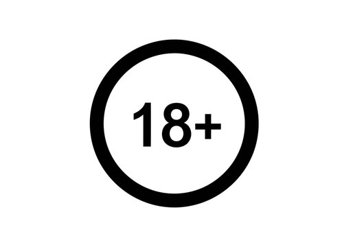 A smooth and stylish Black 18 plus silhouette sign in a thick circle