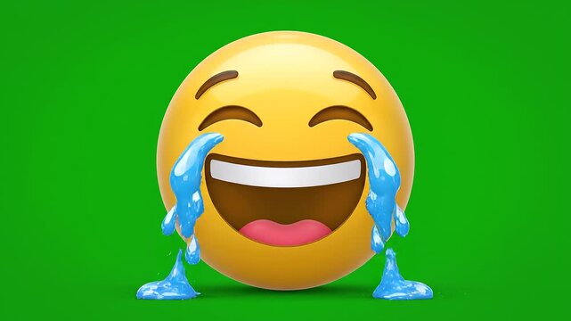 A laughing emoji with tears of joy on a green background