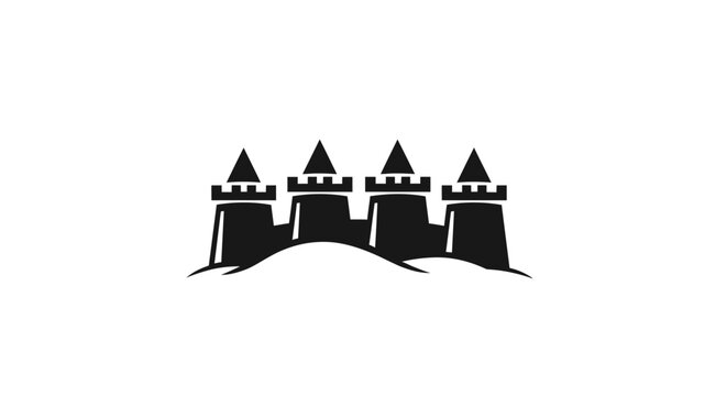 Black castle silhouette on white background, medieval fortress icon, simplified graphic