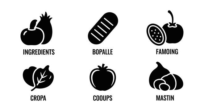 Food Icons Set: Ingredients, Bread, Fruit, Vegetables, and Produce