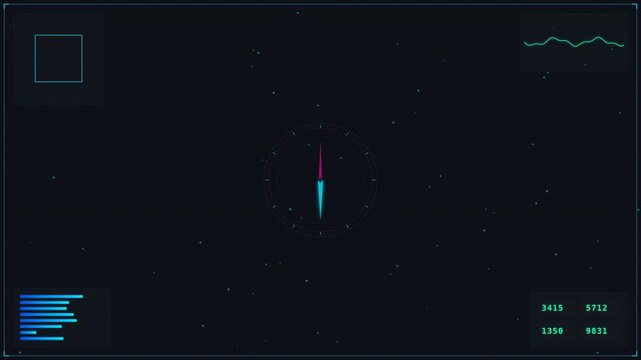 Futuristic motion animation featuring dynamic digital interface with neon lights and data visualization elements in a high-tech environment.