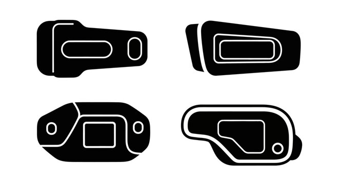 Modern Car Key Fob Icons, Remote Control Silhouettes Set