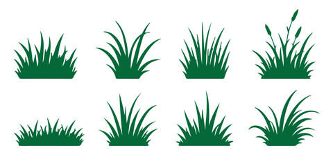 Obraz premium Black vector grass silhouette on white background. Set of black silhouette grass and plants. The silhouette of the grass set. Vector illustration. Collection of varied grass silhouettes for design use